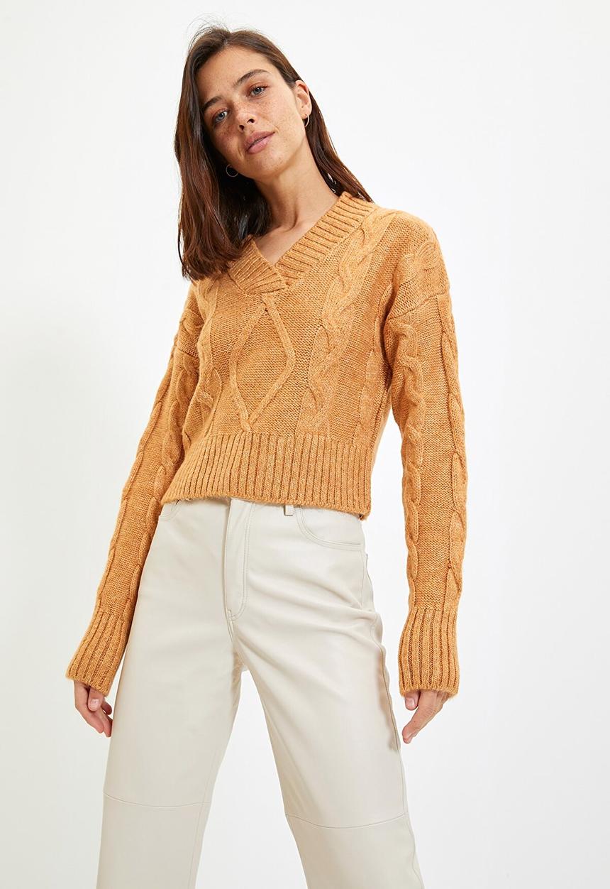 Trendyol - Knit detailed knitwear sweater  - camel