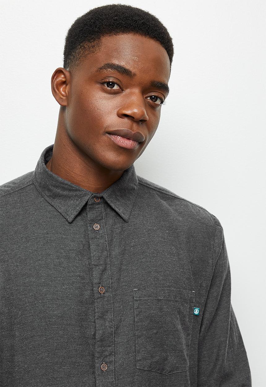 Lark & Crosse - Regular fit brushed flannel shirt dark grey