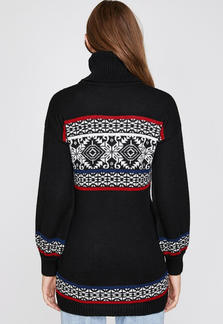 Koton - Turtle neck long sleeve patterned tunic - black 