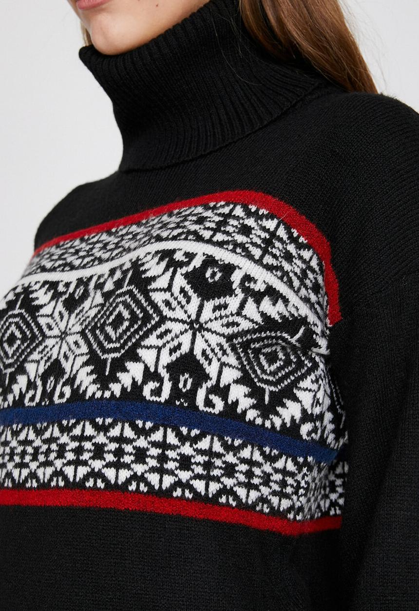 Koton - Turtle neck long sleeve patterned tunic - black 