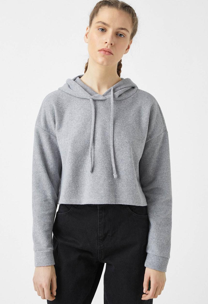 Koton - Hooded cotton sweater - grey