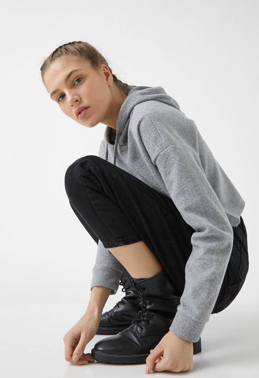 Koton - Hooded cotton sweater - grey