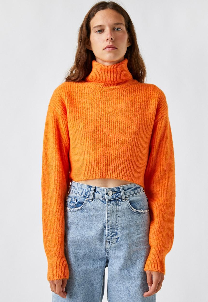 Koton - Crop turtleneck ribbed sweater - orange
