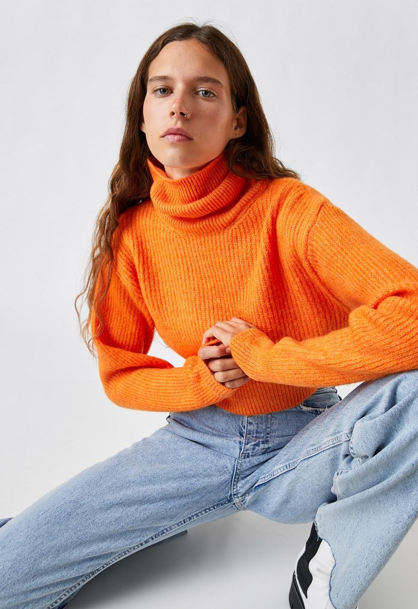 Koton - Crop turtleneck ribbed sweater - orange