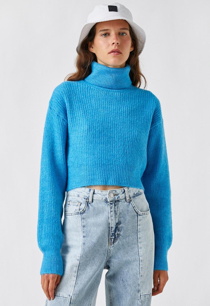Koton - Crop turtleneck ribbed sweaters - blue