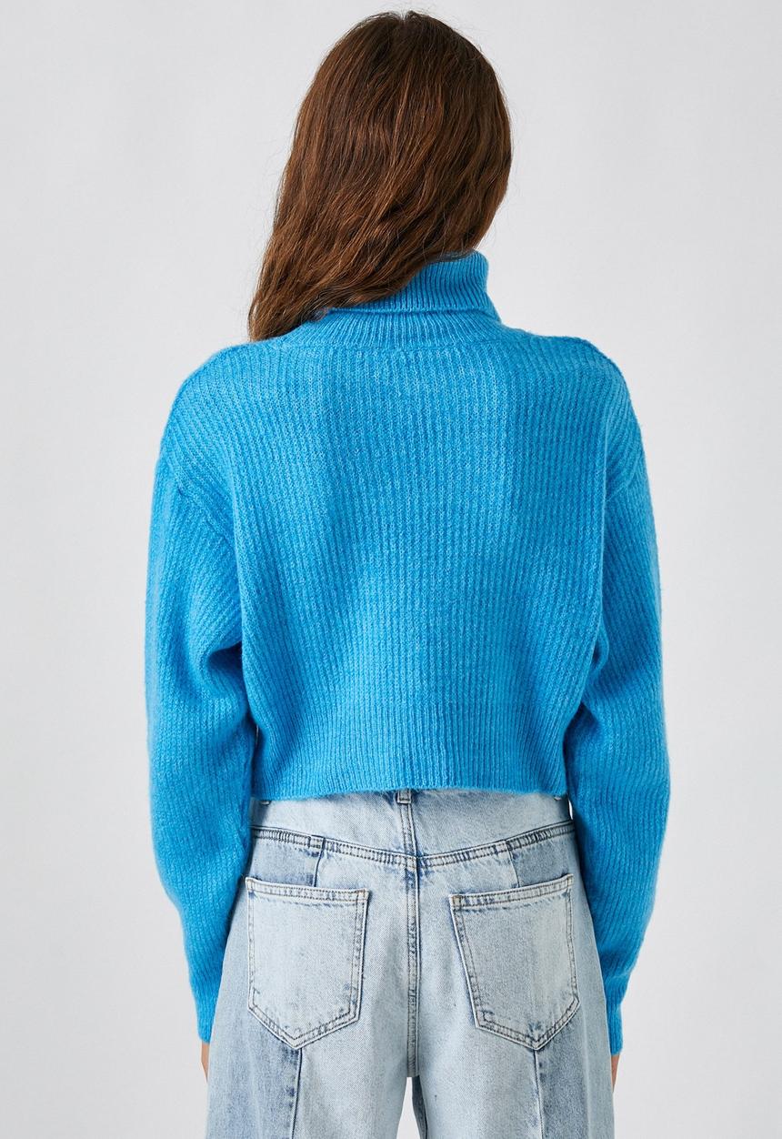 Koton - Crop turtleneck ribbed sweaters - blue