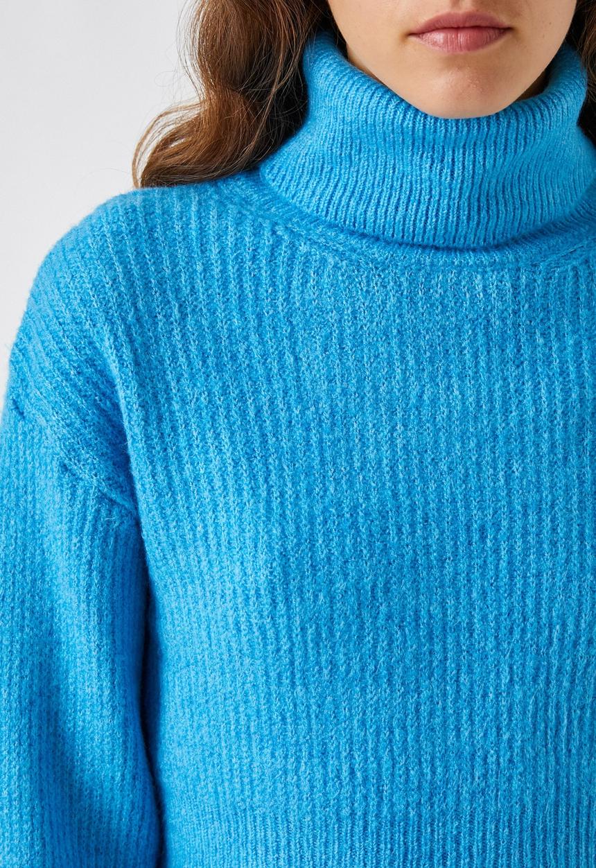 Koton - Crop turtleneck ribbed sweaters - blue