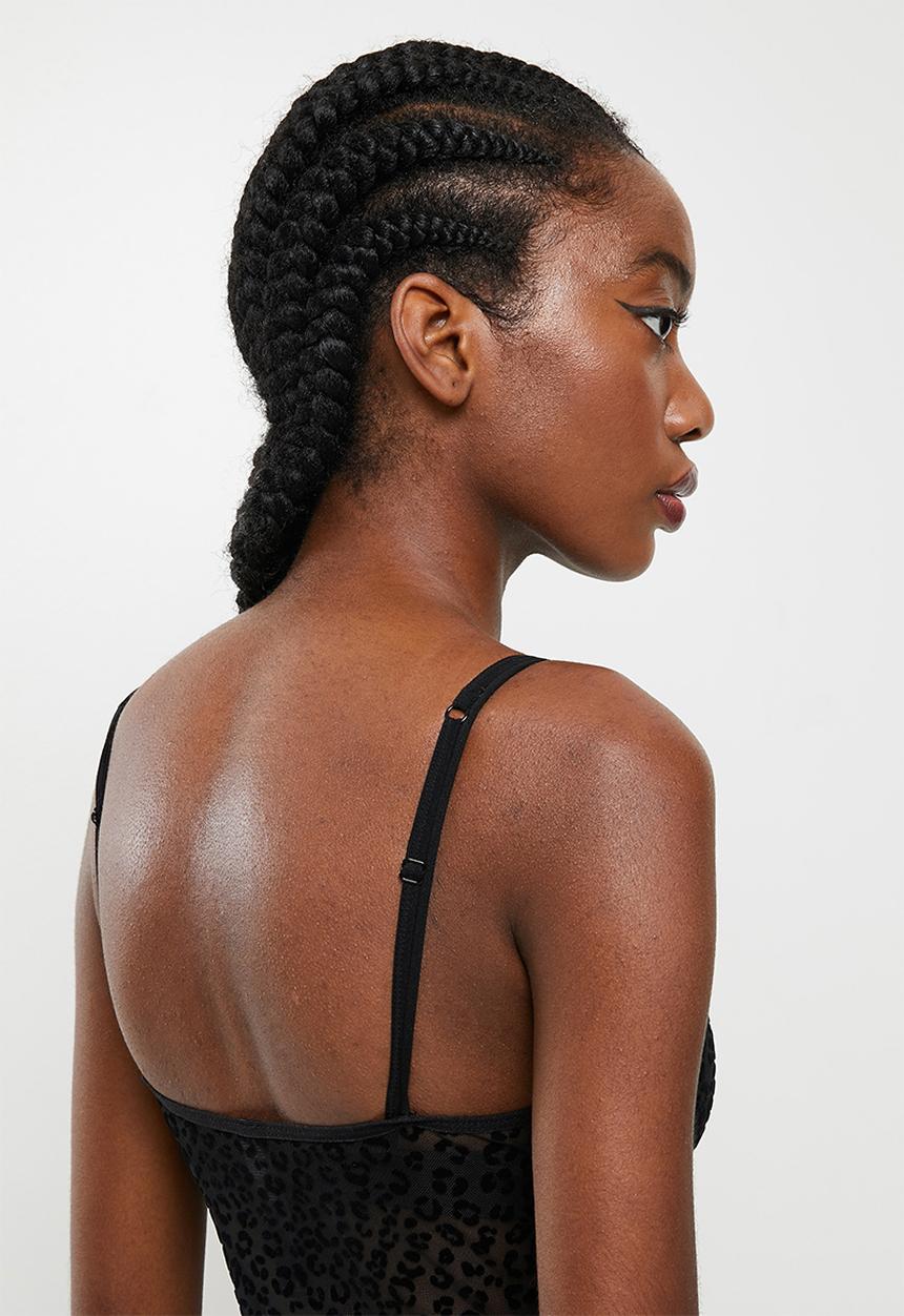 Trendyol - Animal jacquard mesh bodysuit - black