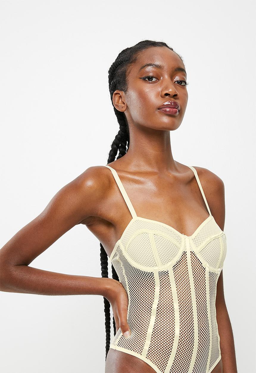 Missguided - Fishnet lingerie bodysuit - cream