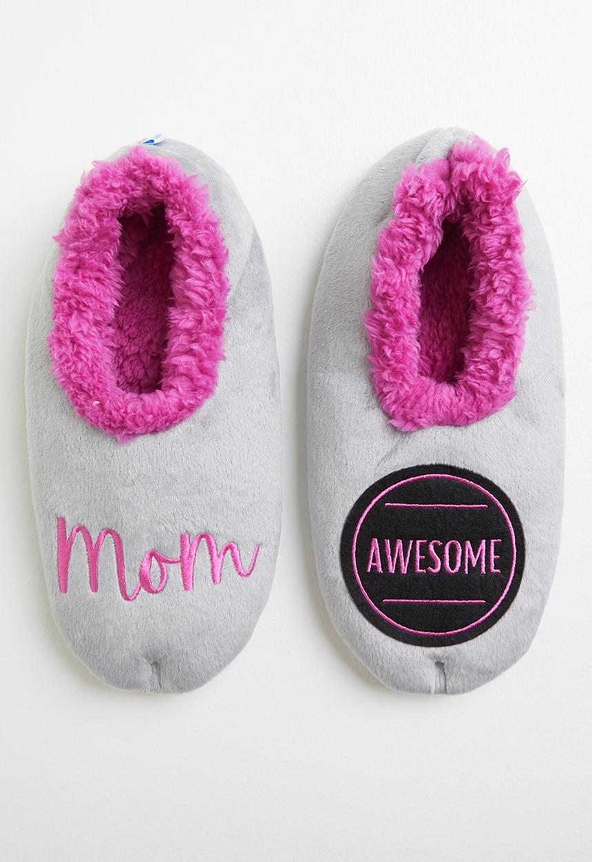 snoozies!® - Awesome mom slipper - grey & pink