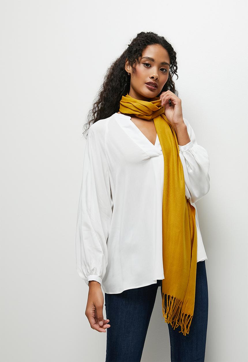 edit - Fringed long length scarf - mustard