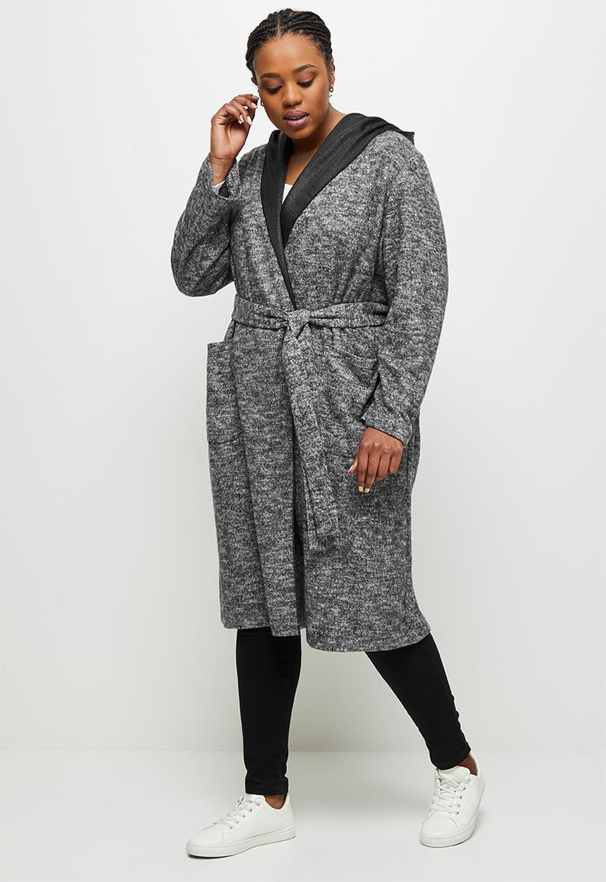 edit Plus - Long hooded belted melton - grey melange