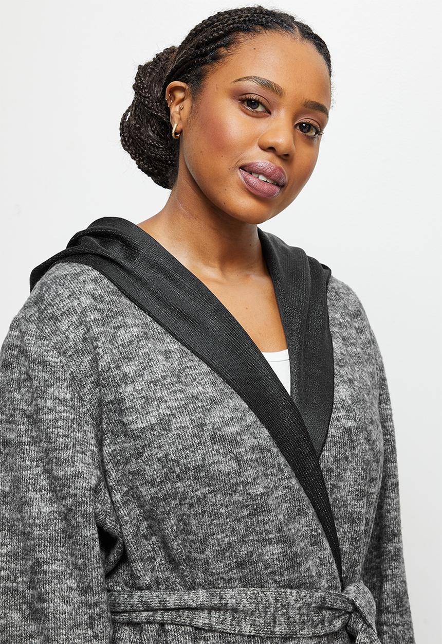 edit Plus - Long hooded belted melton - grey melange