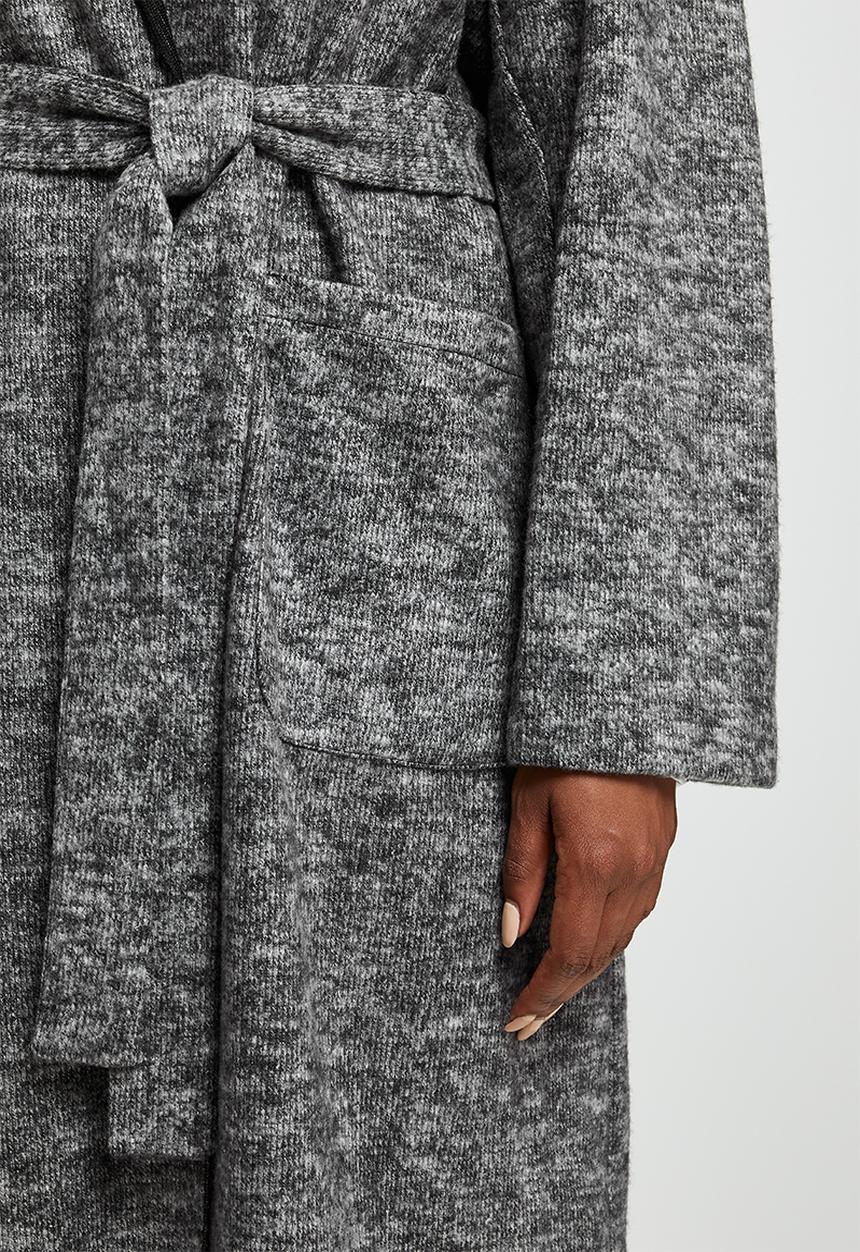 edit Plus - Long hooded belted melton - grey melange