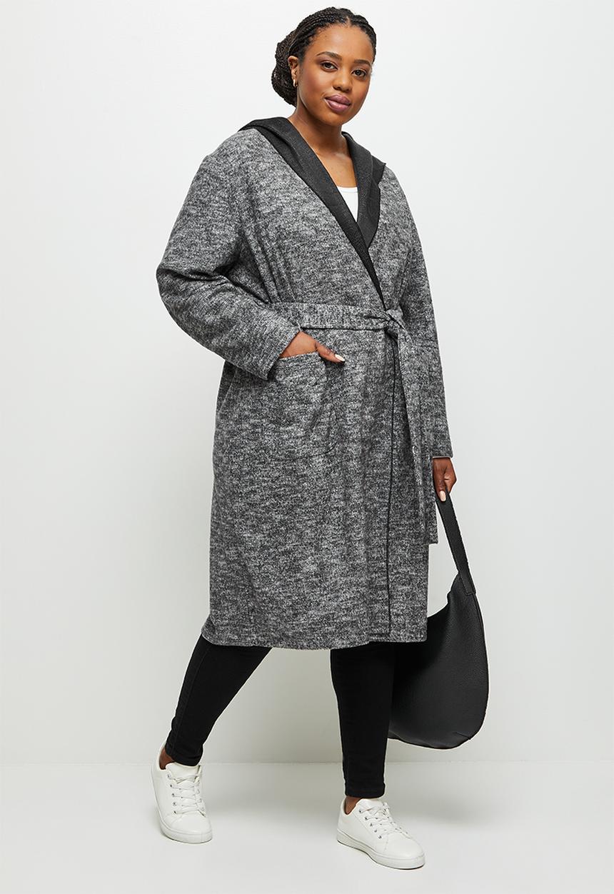 edit Plus - Long hooded belted melton - grey melange
