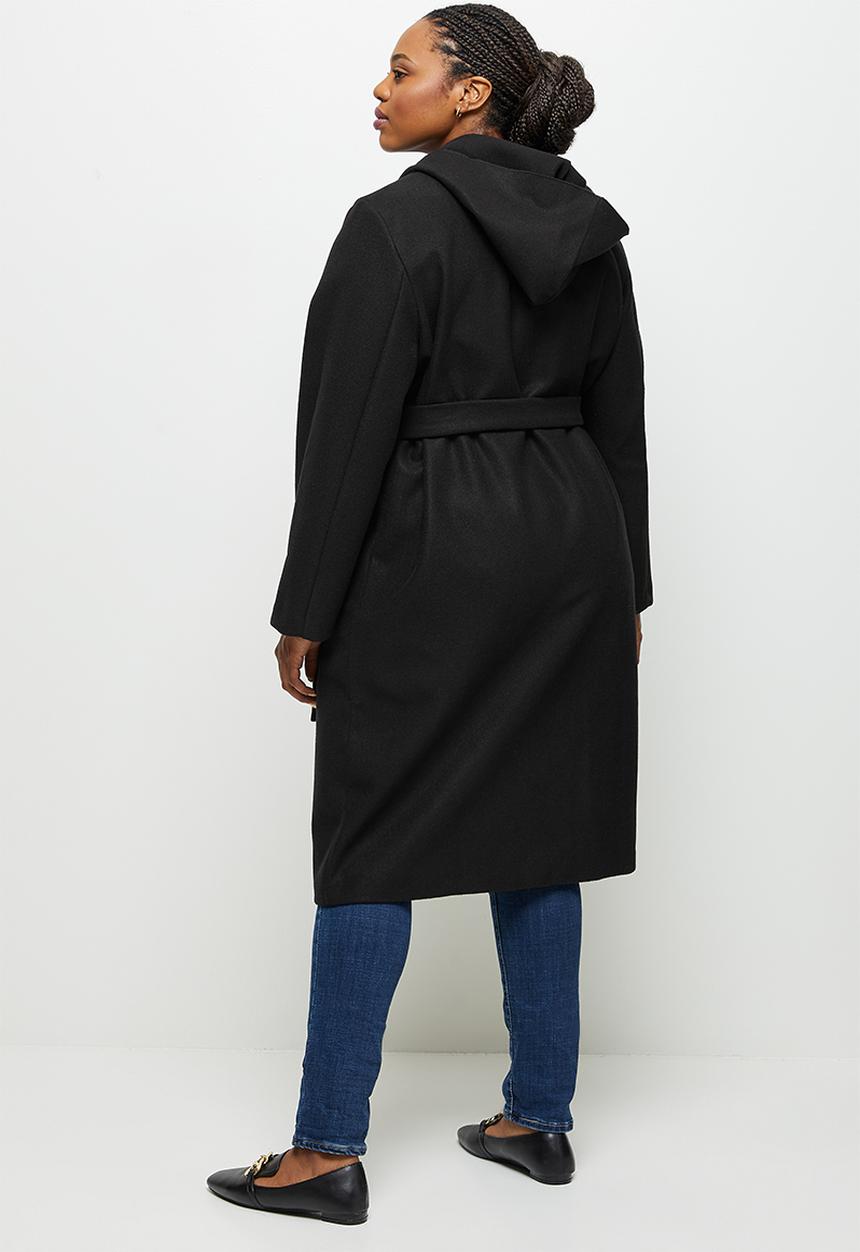 edit Plus - Long hooded belted melton - black 