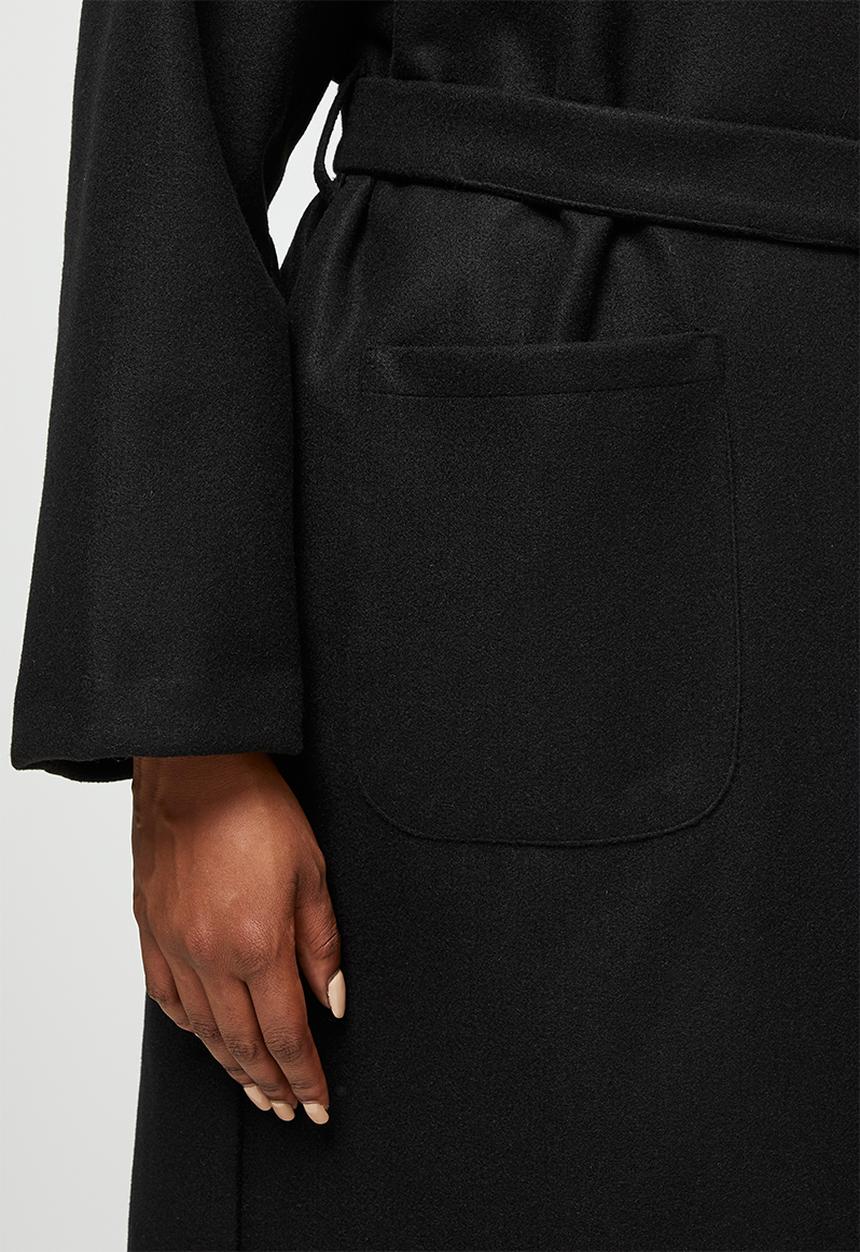 edit Plus - Long hooded belted melton - black 