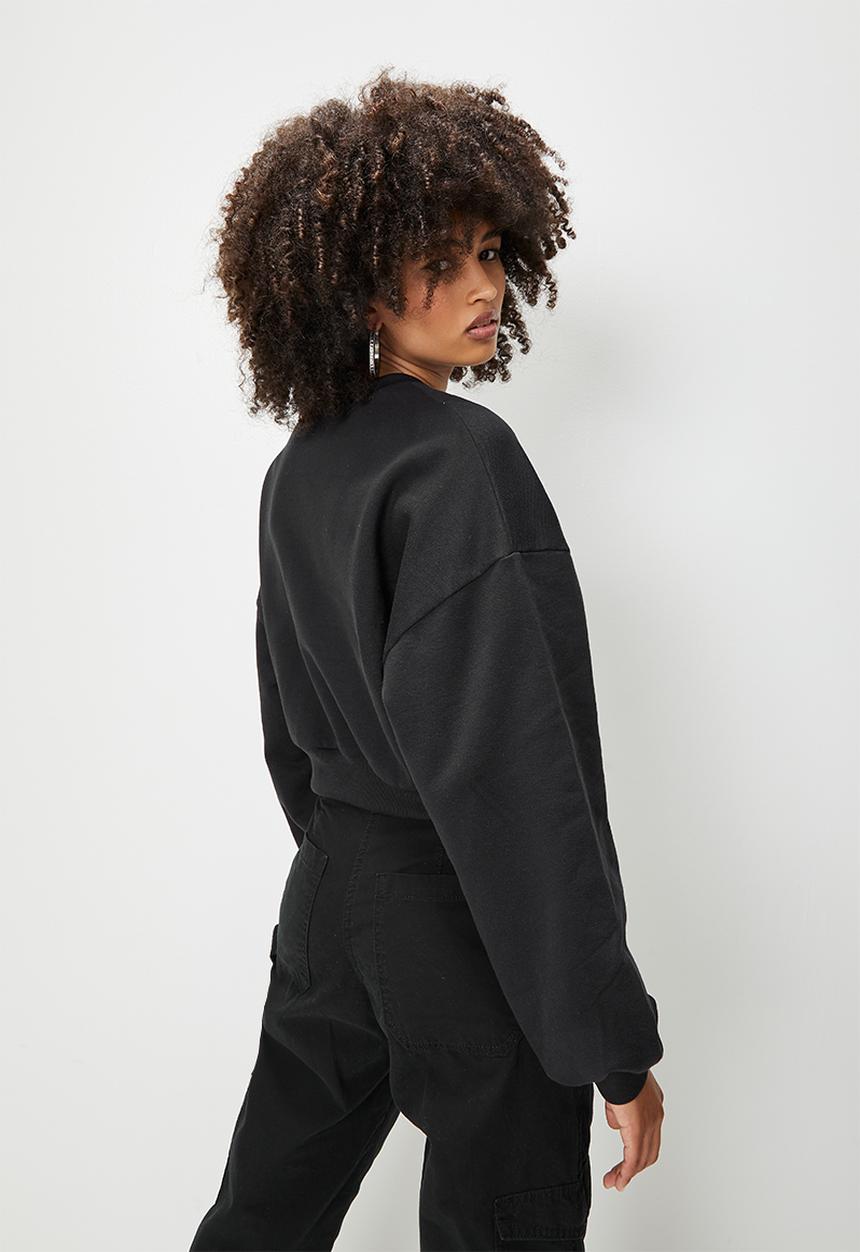 Blake - Graphic cropped crew sweat - black