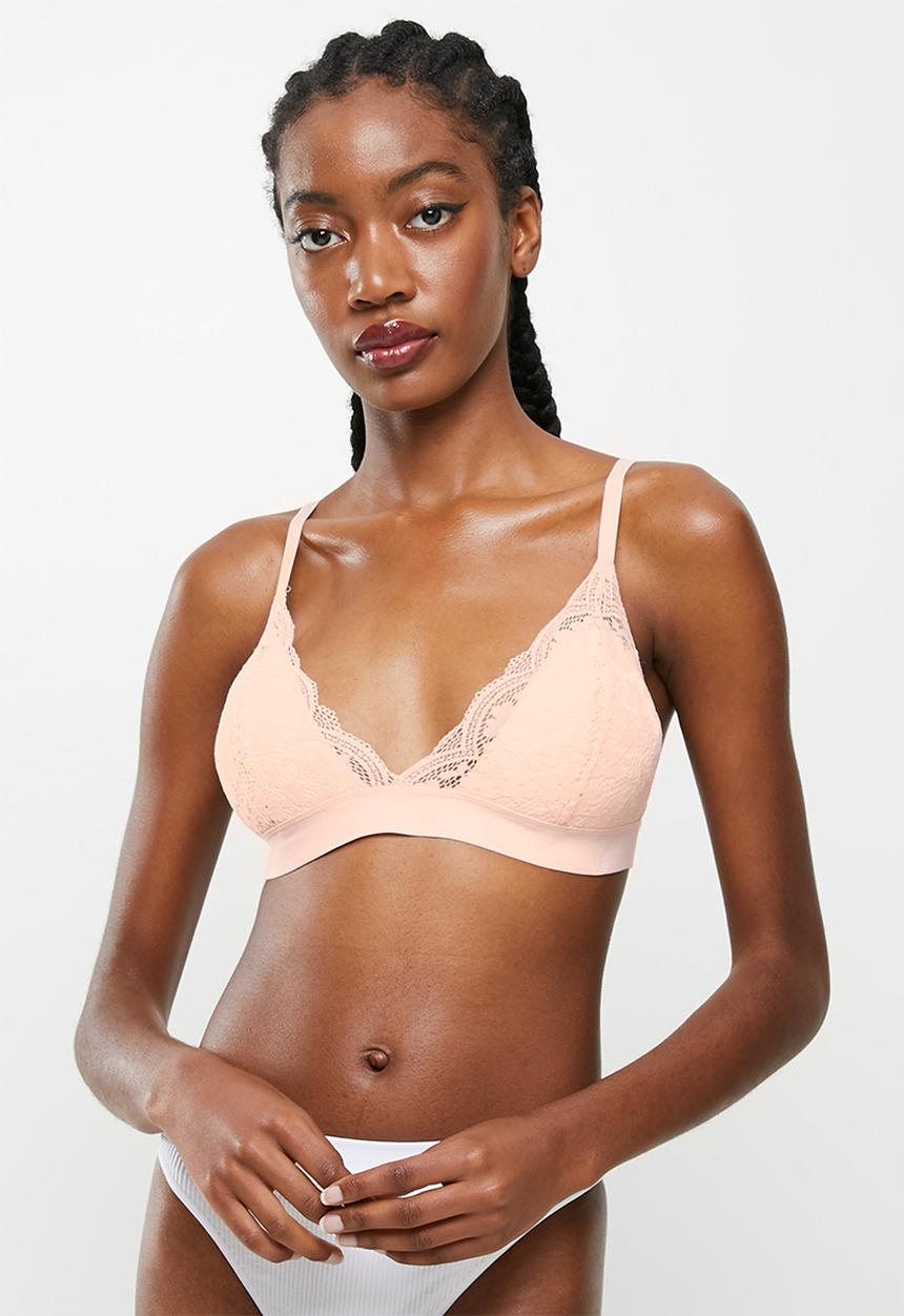 KANGOL - Galloon lace bralette with wide elastic - peach