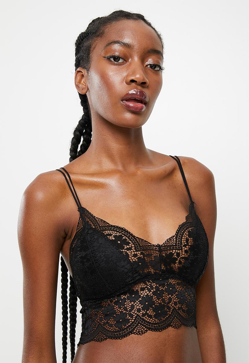 KANGOL - Galloon lace bralette longline - black