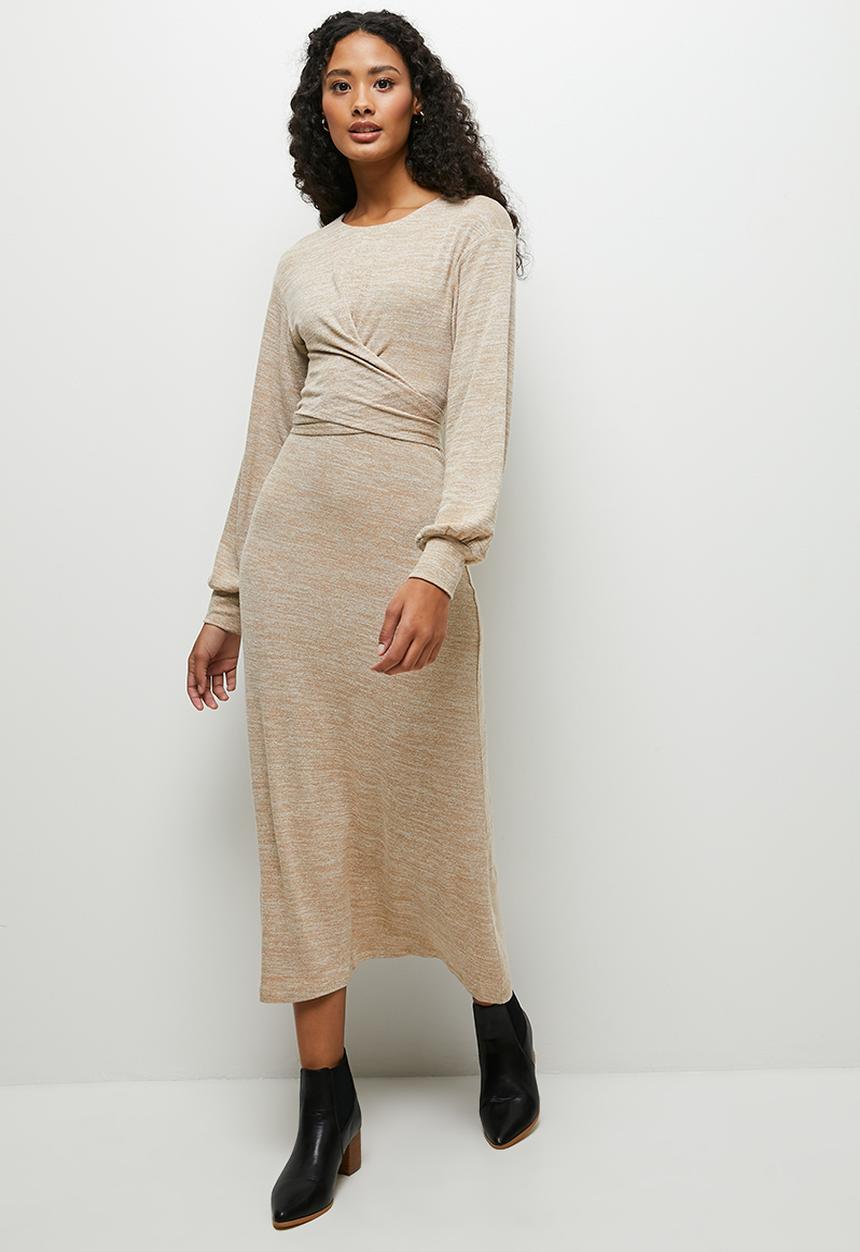 MILLA - Wrap front touch midi dress - latte