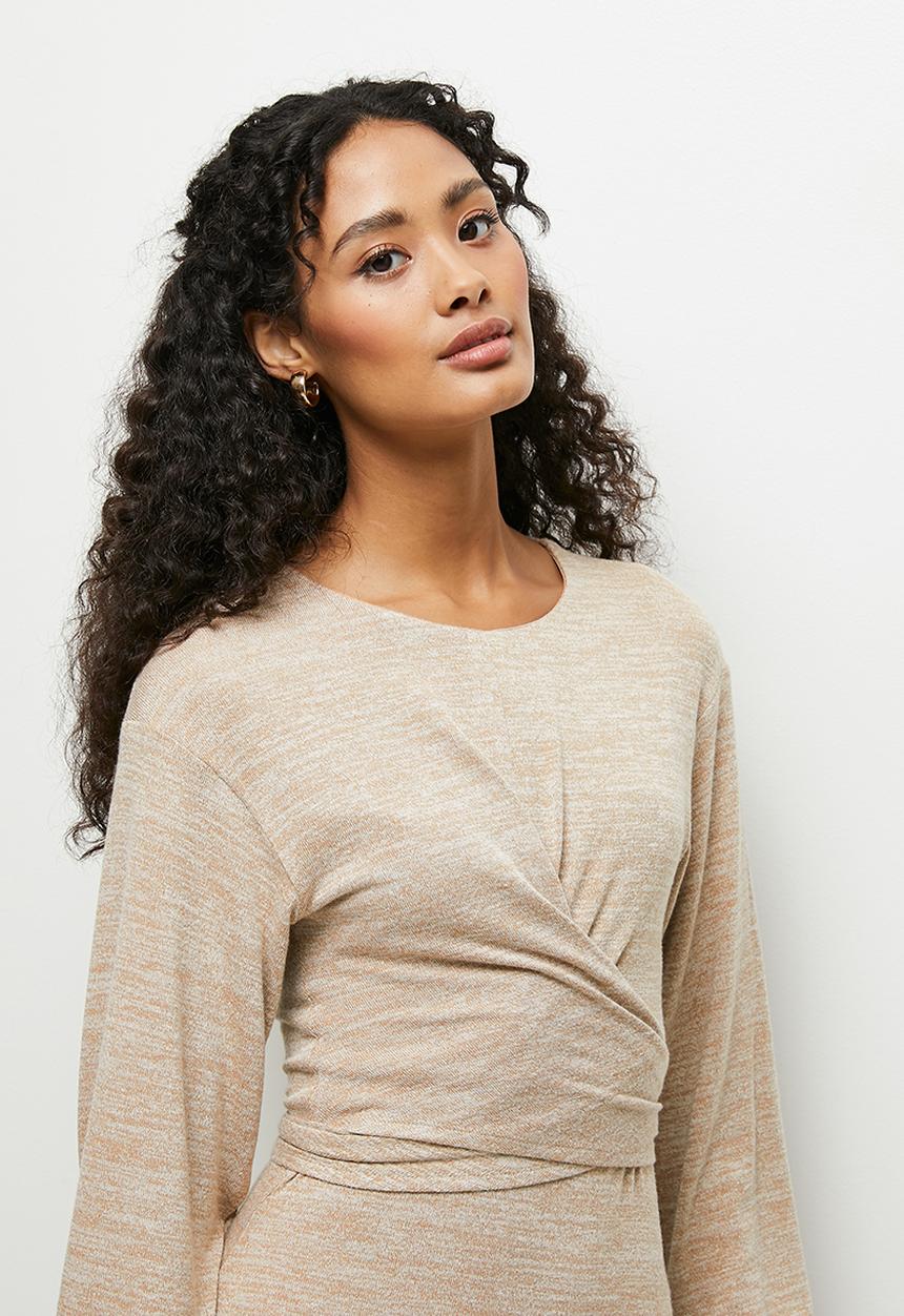 MILLA - Wrap front touch midi dress - latte