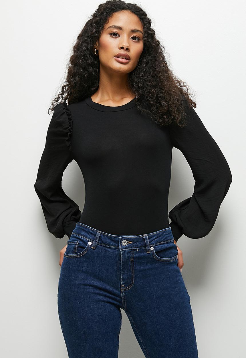MILLA - Balloon sleeve bodysuit - black