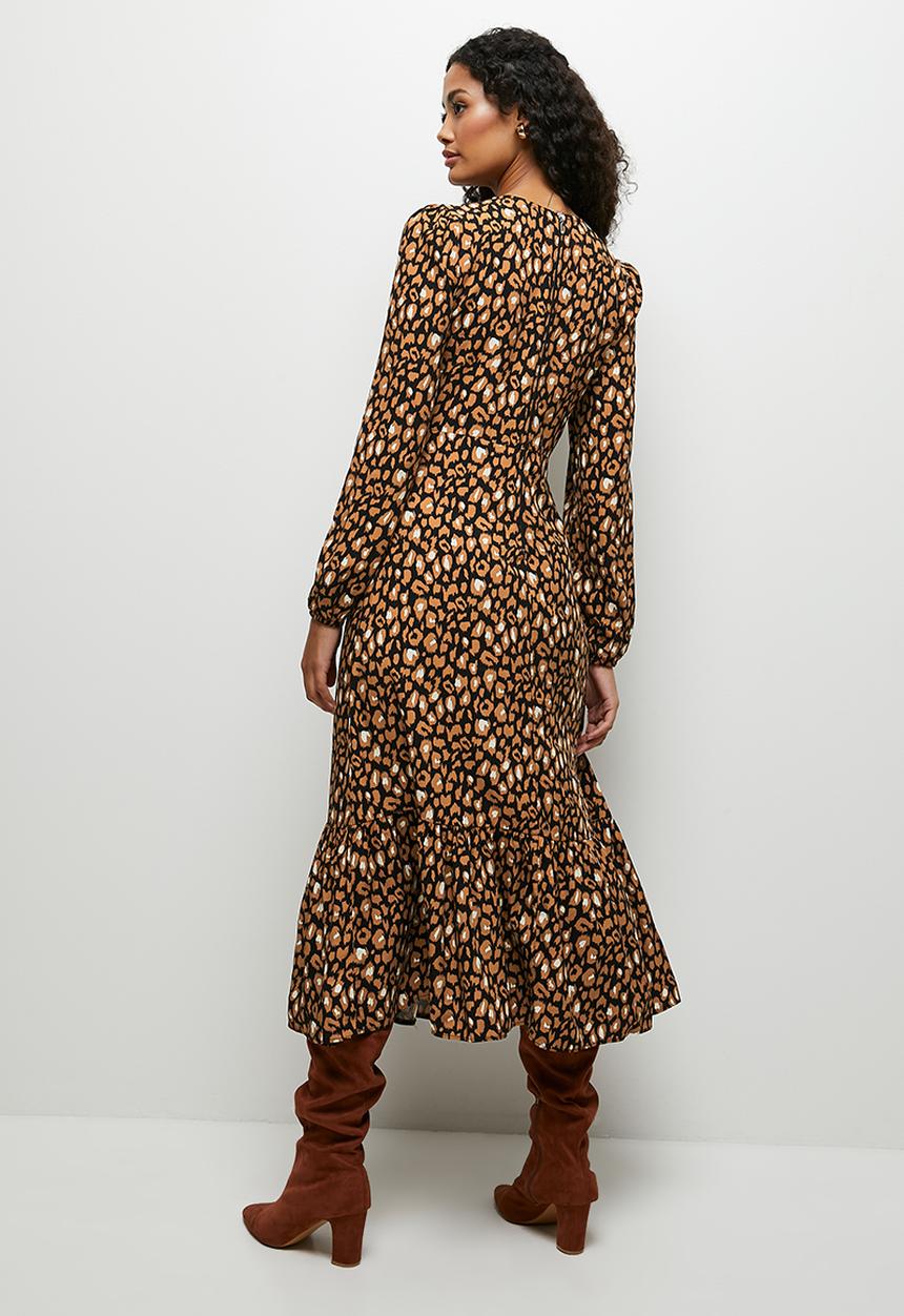 MILLA - Empire line fit and flare midi dress - brown & black