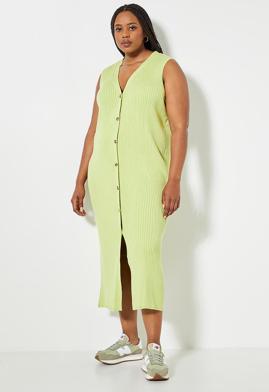 Superbalist - Organic ribbed button through knitwear dress - lime