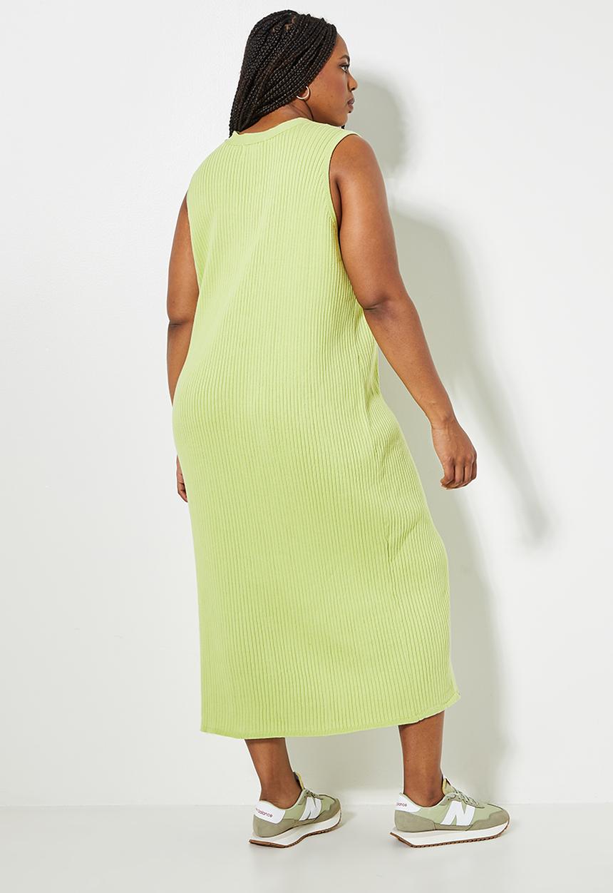 Superbalist - Organic ribbed button through knitwear dress - lime