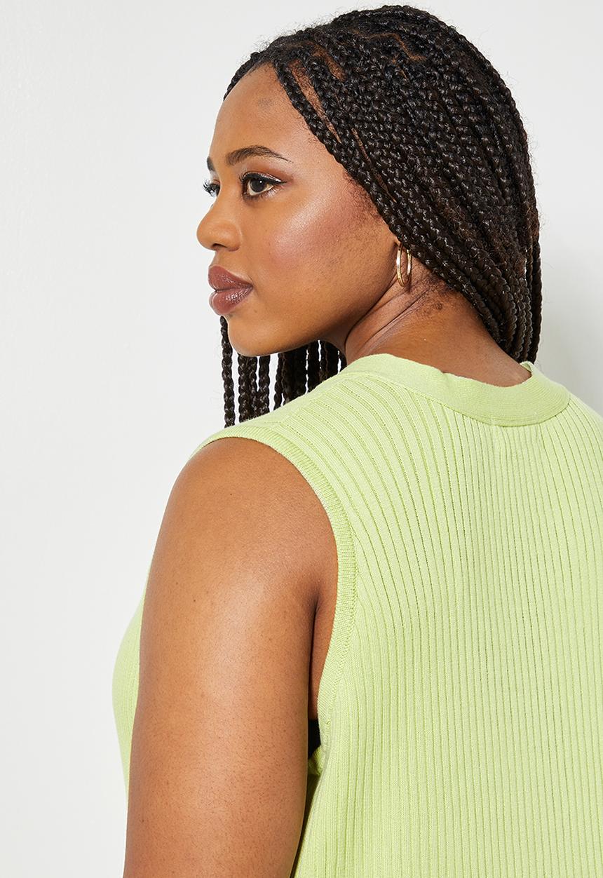 Superbalist - Organic ribbed button through knitwear dress - lime