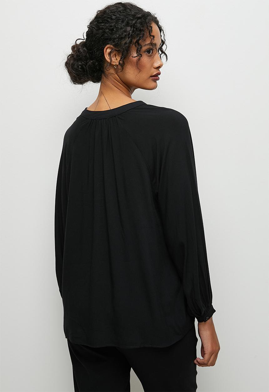 edit - Mandarin collar balloon sleeve blouse - black