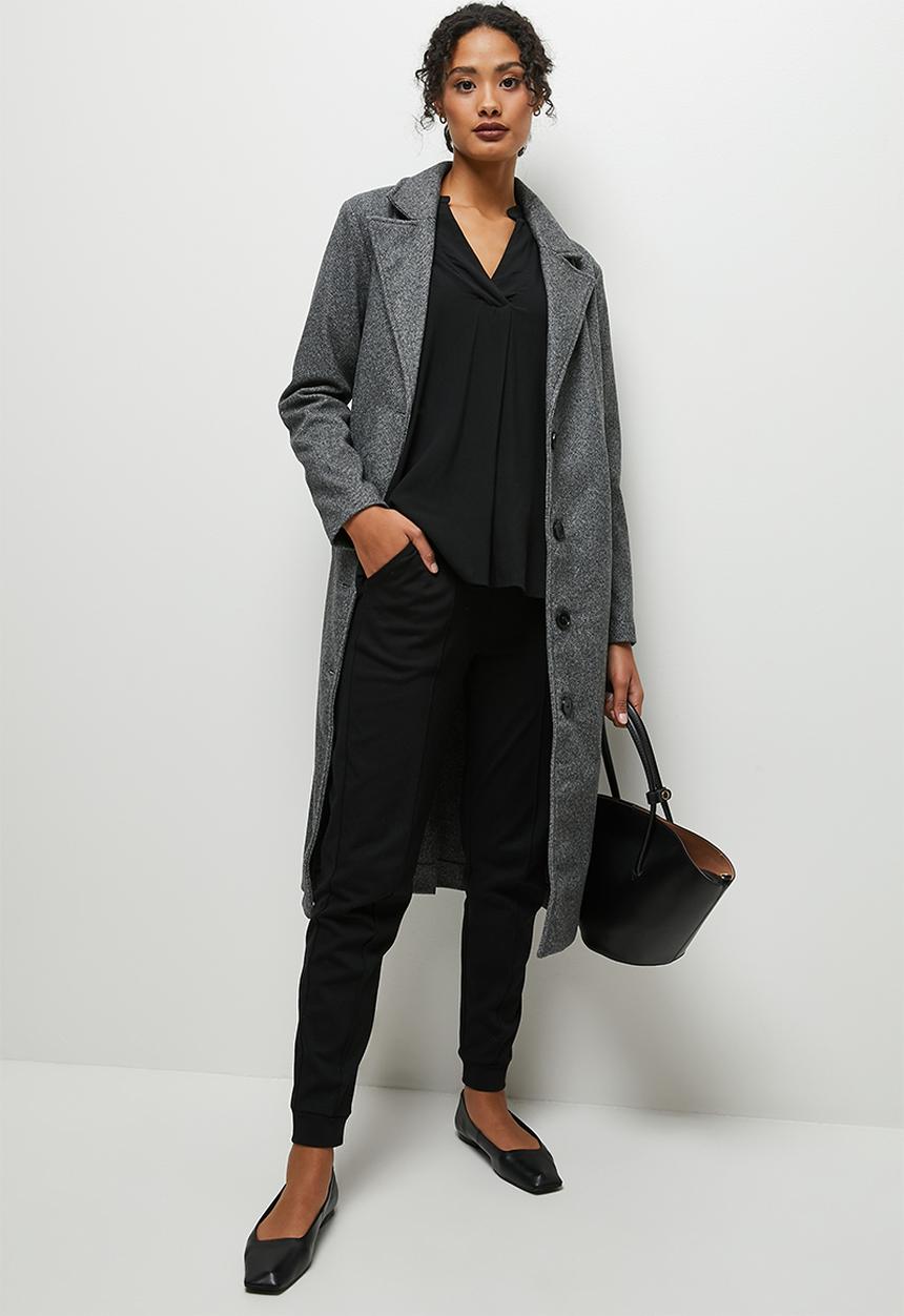 edit - Mandarin collar balloon sleeve blouse - black