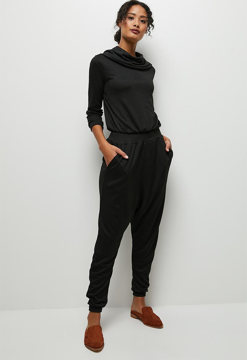 edit - Funnel neck warm handle jumpsuit - black