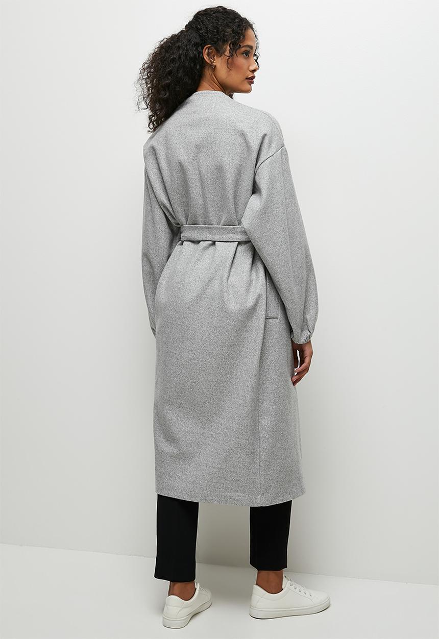 edit - Drop shoulder melton coat - grey melange