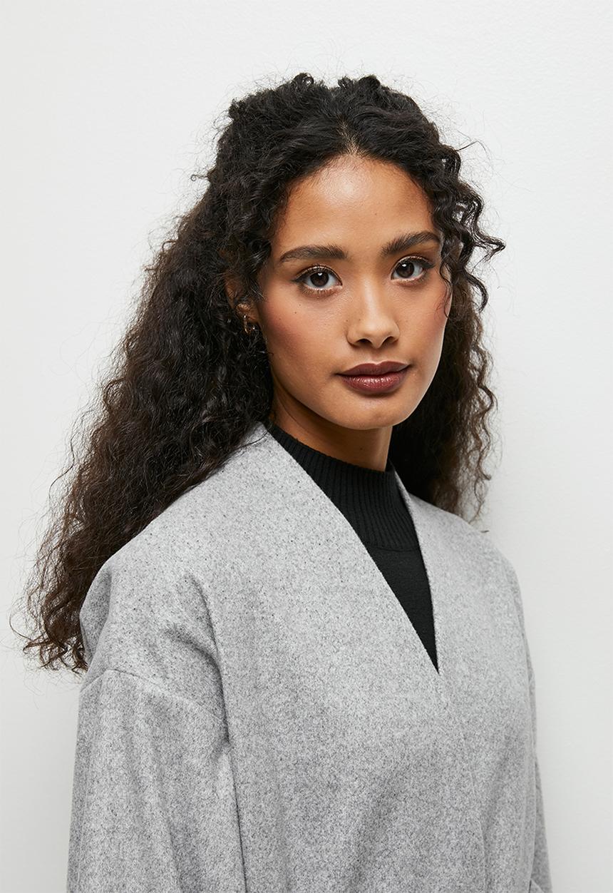 edit - Drop shoulder melton coat - grey melange