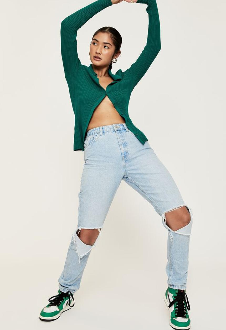 Supré  - Classic mom ripped denim jean - long island blue rip