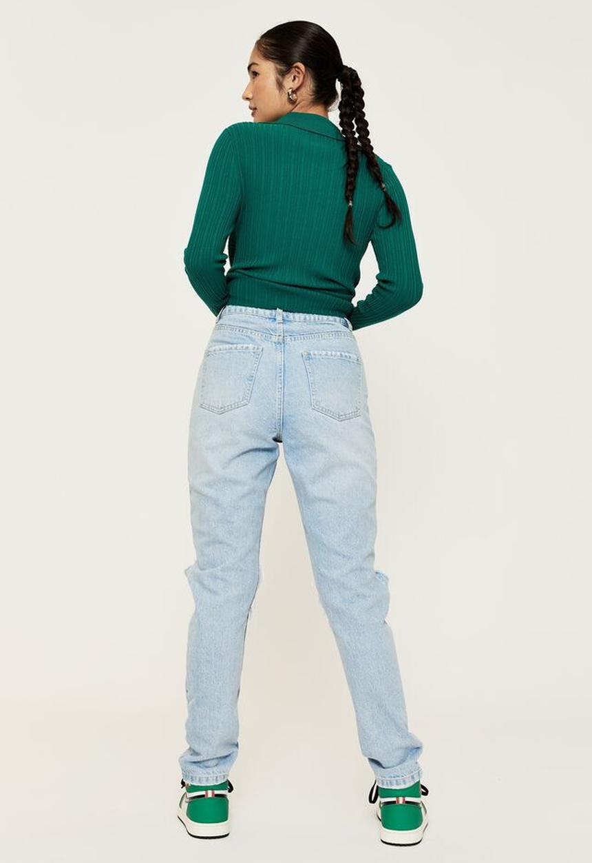 Supré  - Classic mom ripped denim jean - long island blue rip