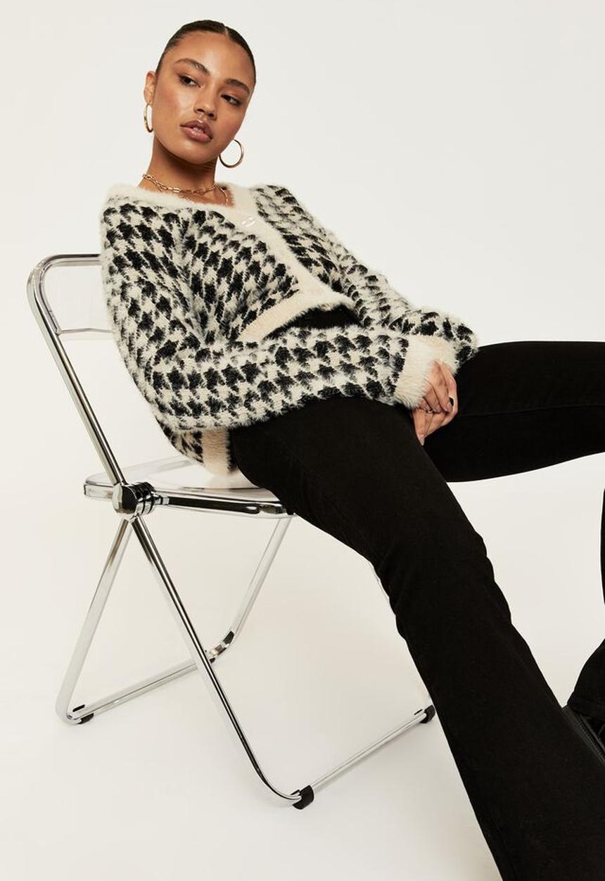 Supré  - Lucca houndstooth knit cardigan - beige buff & black