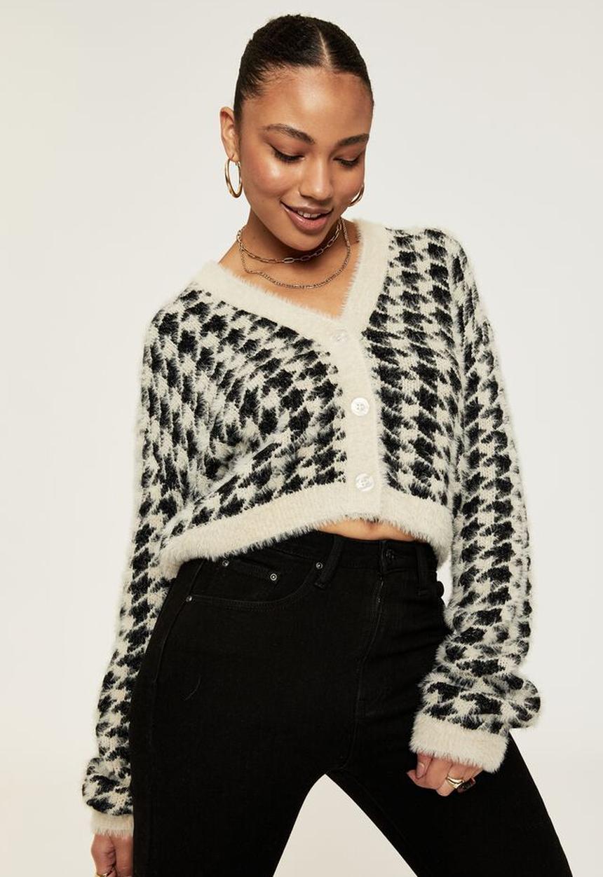 Supré  - Lucca houndstooth knit cardigan - beige buff & black
