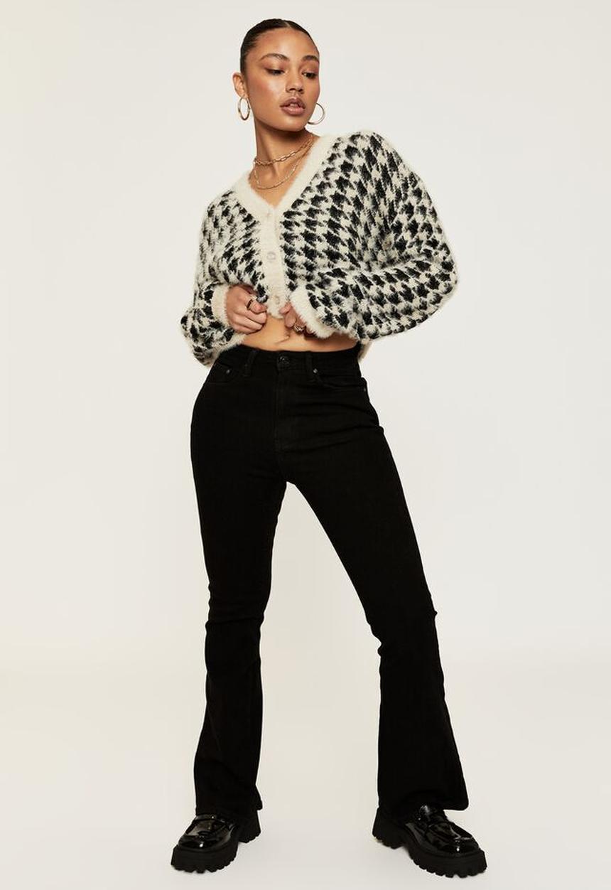 Supré  - Lucca houndstooth knit cardigan - beige buff & black