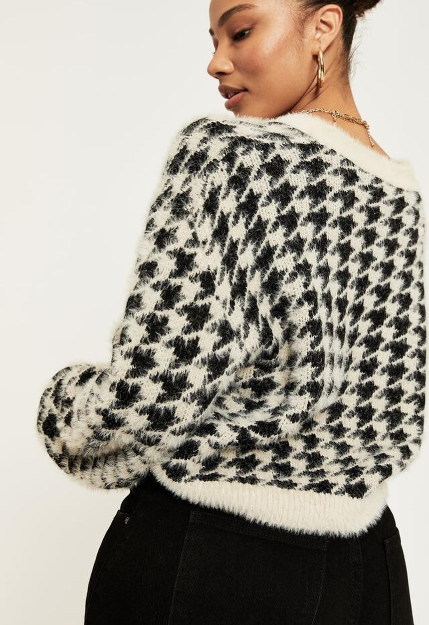 Supré  - Lucca houndstooth knit cardigan - beige buff & black