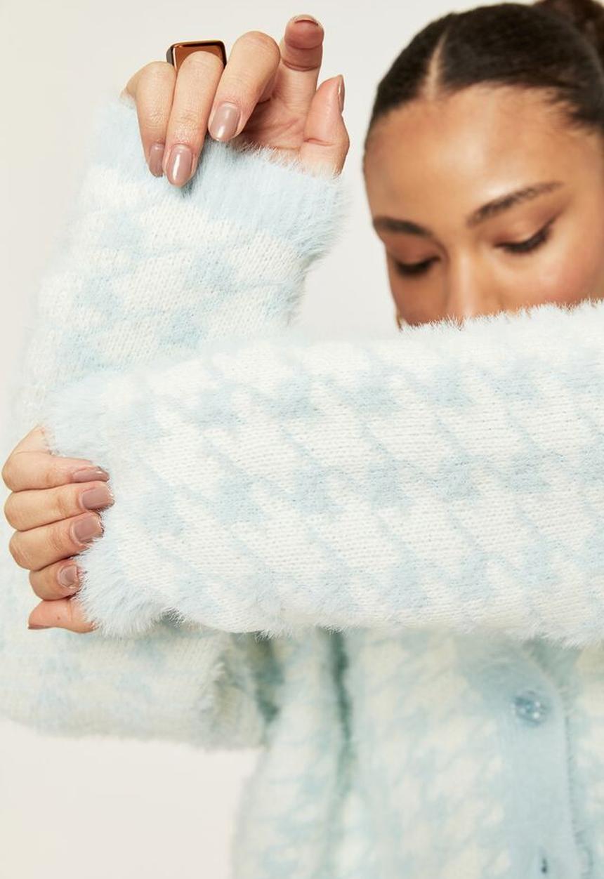Supré  - Lucca houndstooth knit cardigan - pale blue & winter white