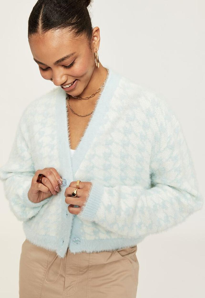 Supré  - Lucca houndstooth knit cardigan - pale blue & winter white