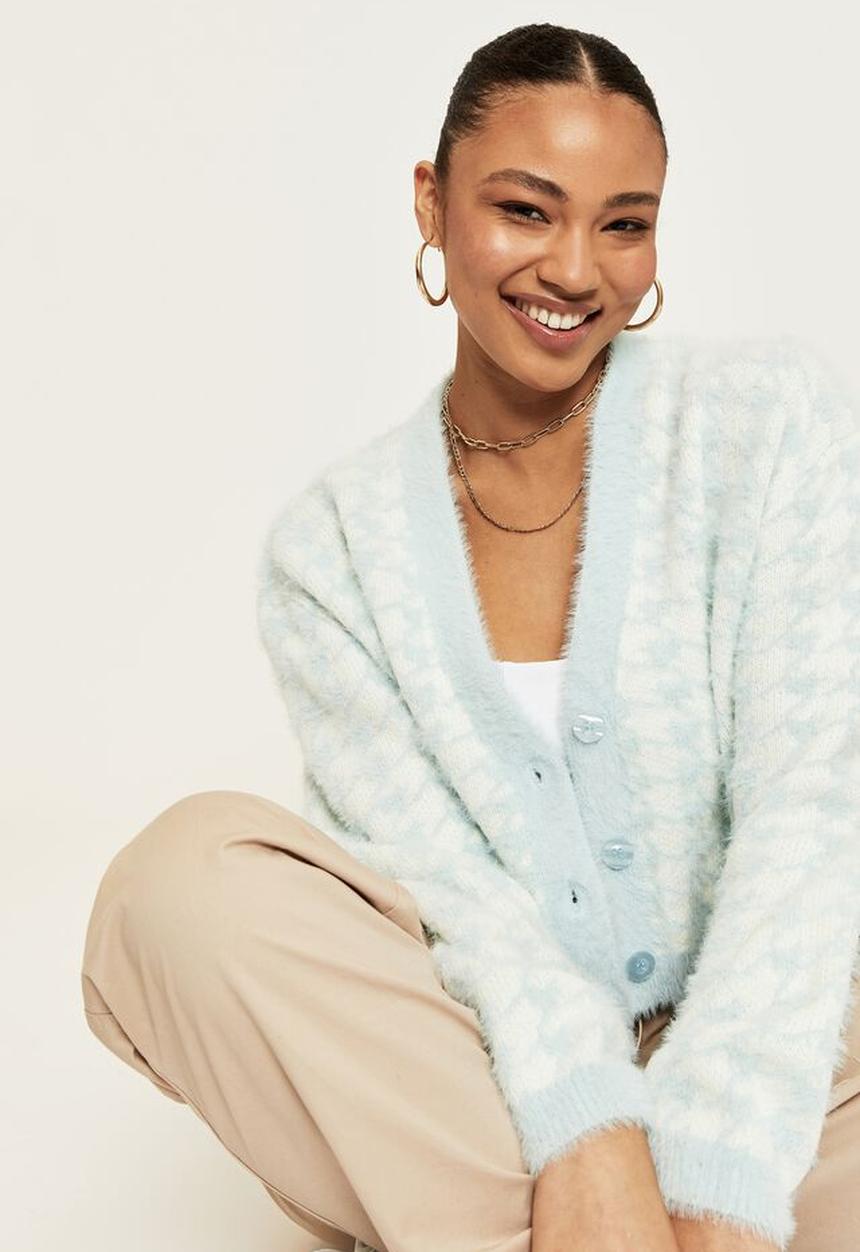 Supré  - Lucca houndstooth knit cardigan - pale blue & winter white