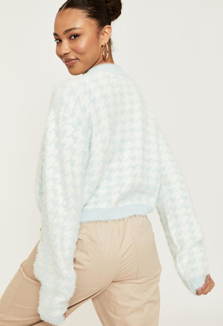 Supré  - Lucca houndstooth knit cardigan - pale blue & winter white