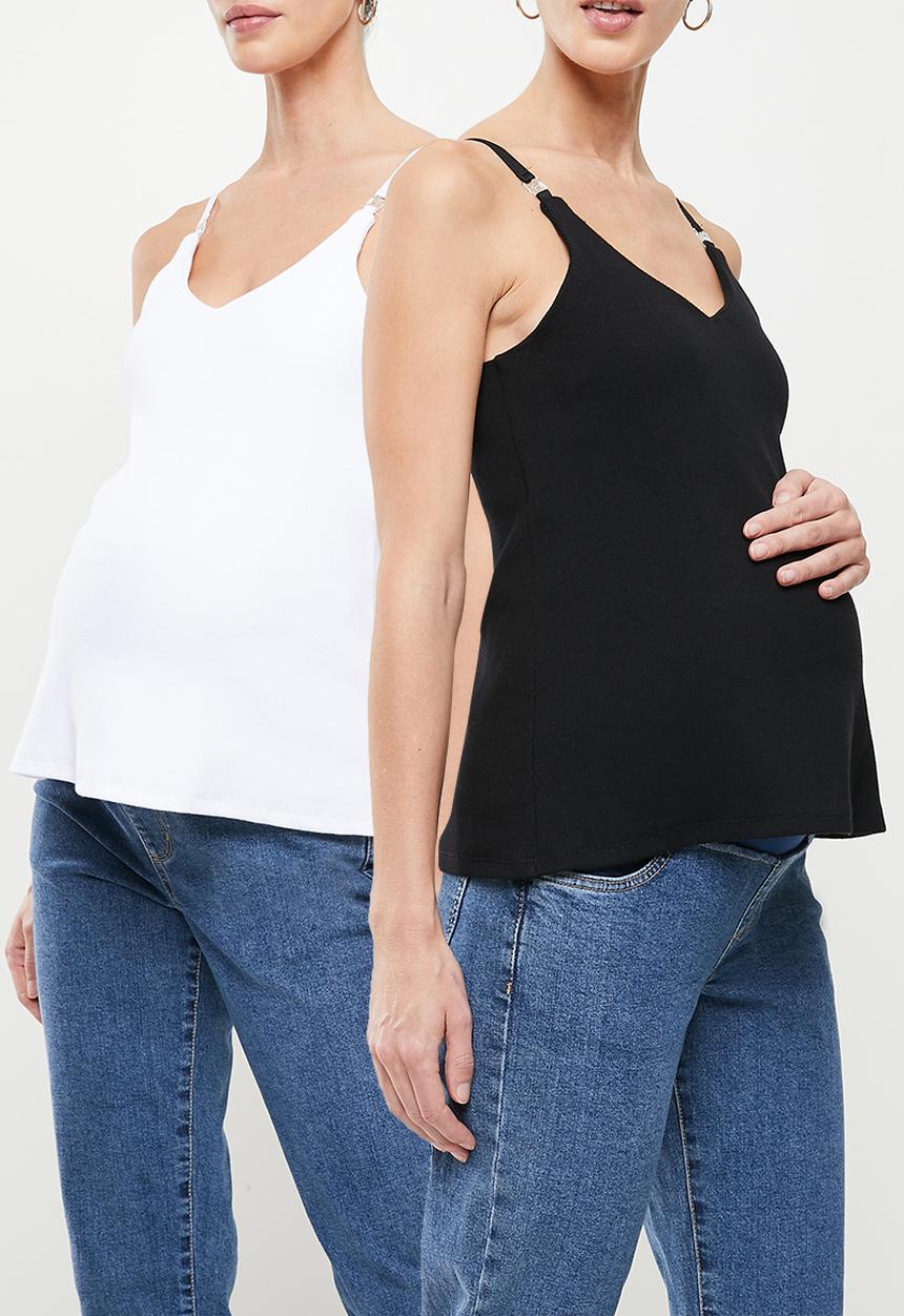 Superbalist - 2 pack maternity v-neck feeding clip cami - black & white