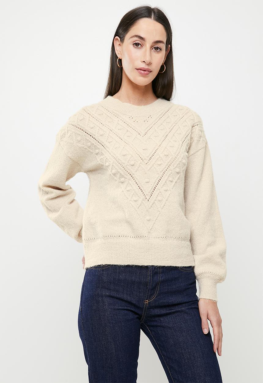 Jacqueline de Yong - Sigrid life long sleeve yoke pullover - cement