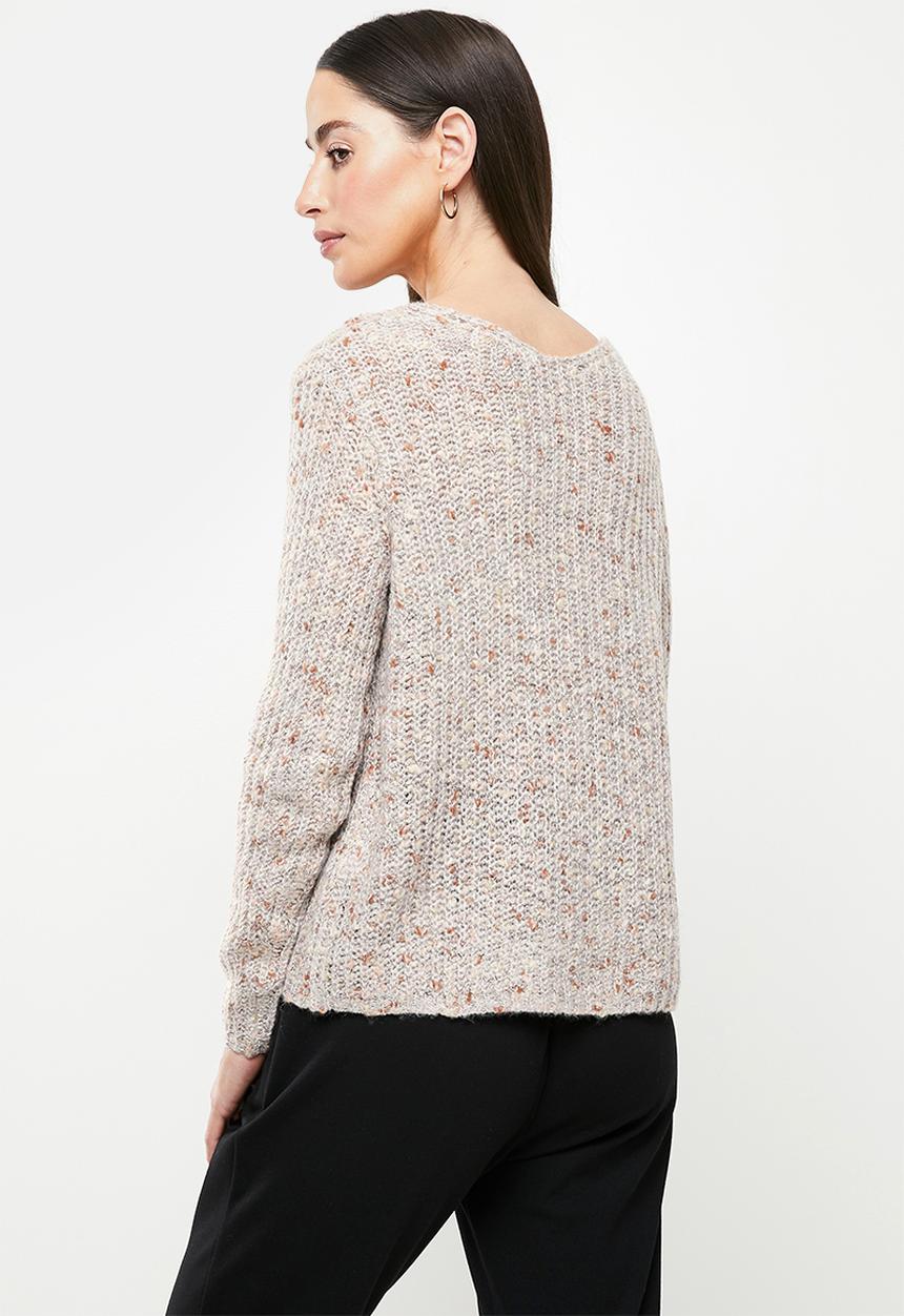 Jacqueline de Yong - Madeline long sleeve  v-neck pullover - light grey melange