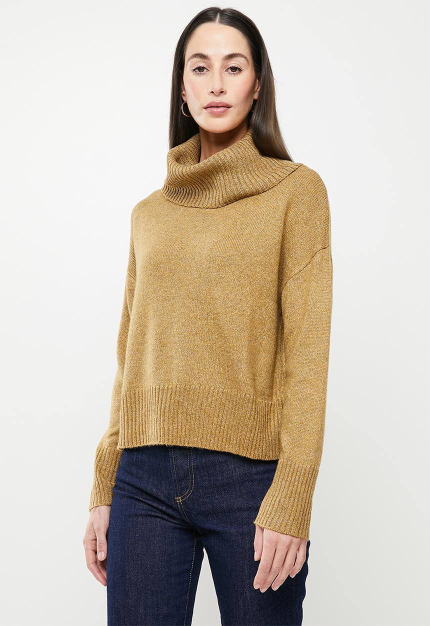 Jacqueline de Yong - Rue malene long sleeve cowlneck pullover - cumin melange